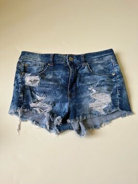 American Eagle Super Stretch Hi-Rise Shortie Distressed Jean Shorts~6